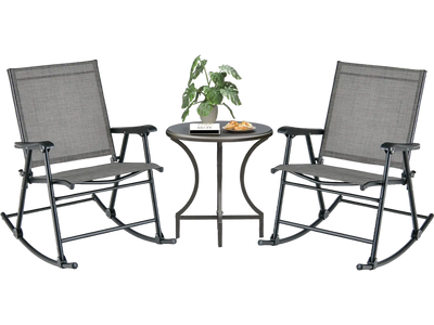 Costway Folding Rocking Chair Set of 2 Breathable Fabric Gray 913762845 New