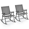 Set of 2 gray folding rocking chairs with breathable fabric and ergonomic design for comfortable outdoor relaxation.