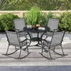 Set of 2 gray folding rocking chairs with breathable fabric, featuring ergonomic design for outdoor relaxation.