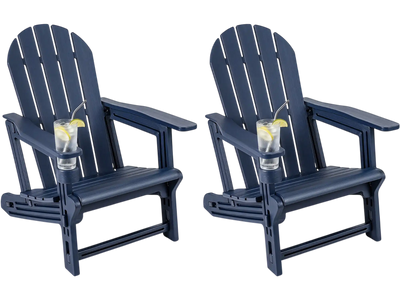 Costway Set of 2 HDPE Adirondack Chairs w/ Cup Holder Wood Texture Patio 14078749 New