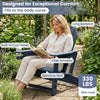 Blue HDPE Adirondack chair with built-in cup holder, ergonomic backrest, and spacious seat for outdoor relaxation.