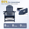 Adirondack chair in blue with cup holder, made of weather-resistant HDPE, perfect for patio and outdoor relaxation.