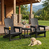 Two black HDPE Adirondack chairs with cup holders and wood-like texture, perfect for relaxing in the garden or patio.