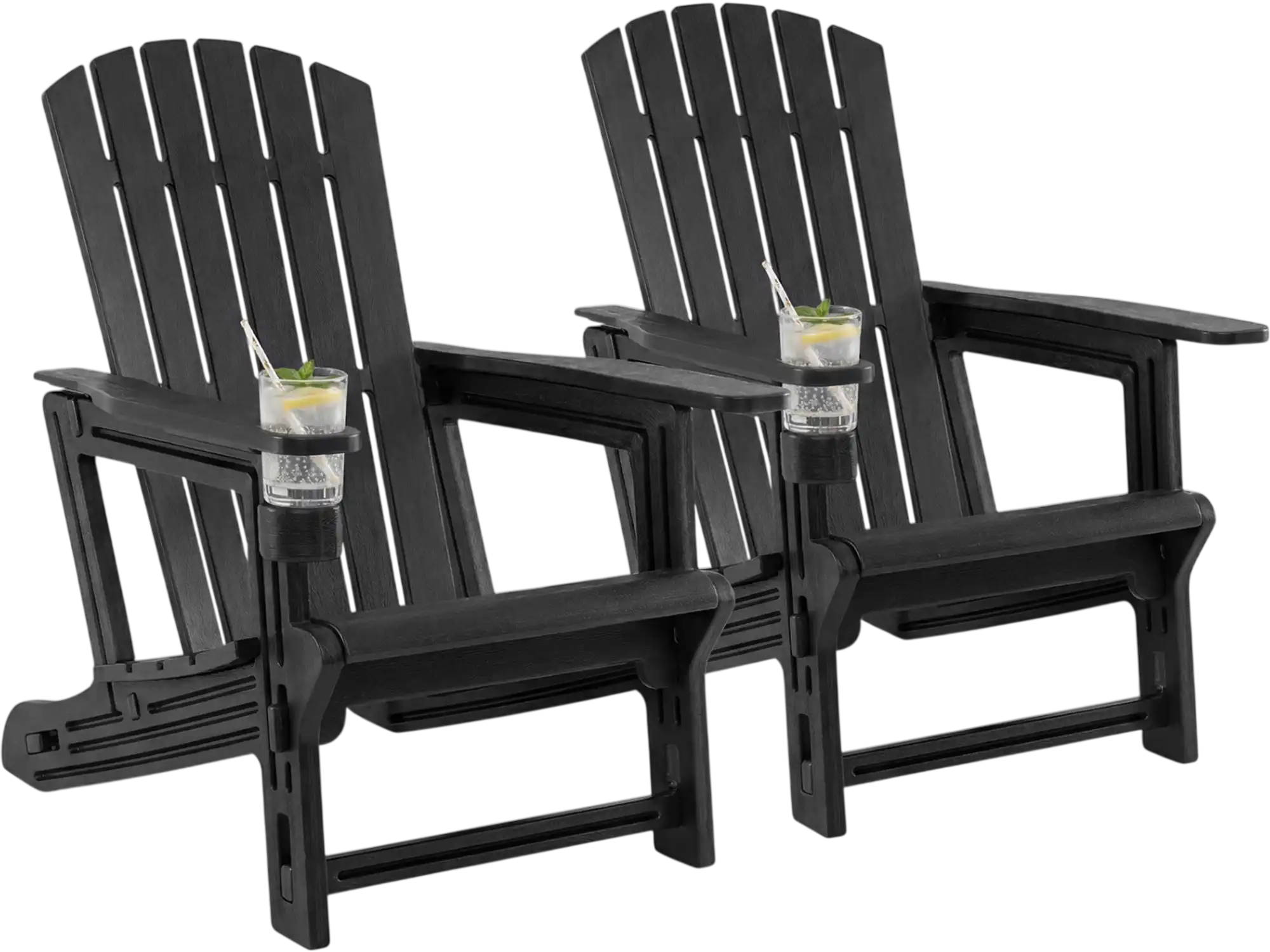 Costway Set of 2 HDPE Adirondack Chairs w/ Cup Holder Wood-Like Texture for Garden 35171320 New