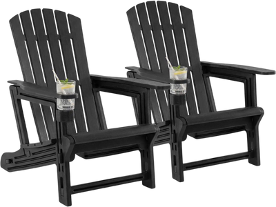 Costway Set of 2 HDPE Adirondack Chairs w/ Cup Holder Wood-Like Texture 35171320 New