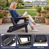 Black HDPE Adirondack chair with cup holder features a wide seat, supportive armrests, and a 103° inclined backrest for comfort.