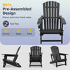 Black HDPE Adirondack chair with cup holder features a wood-like texture and 80% pre-assembled design for easy setup.