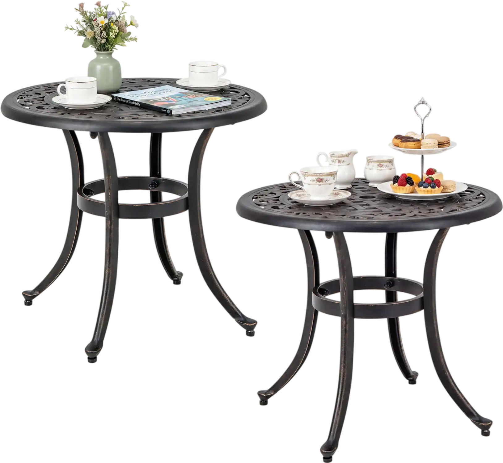 Costway Set of 2 Outdoor Aluminum Patio Side Coffee Tables 52023223 New