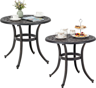 Costway Set of 2 Outdoor Aluminum Patio Side Coffee Tables 52023223 New