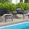 Set of 2 antique brown aluminum side tables with adjustable footpads, perfect for patio or poolside use.