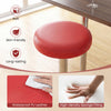 Red height-adjustable swivel bar stool with waterproof PU leather and high-density sponge filling for comfort.
