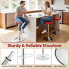 Height-adjustable red swivel bar stools with sturdy gas strut and stable footrest, perfect for kitchen islands.
