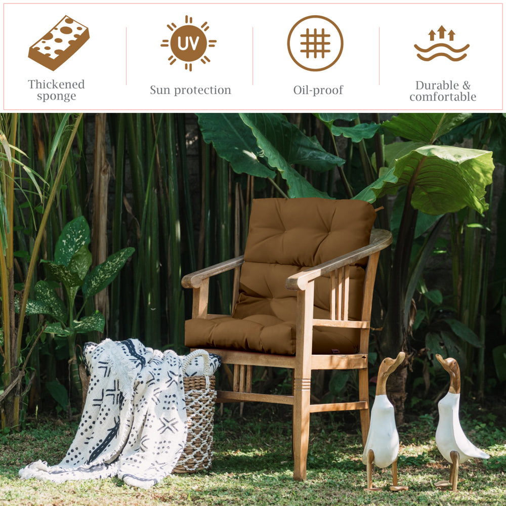High back chair cushion set in brown with thickened sponge, adjustable height, perfect for outdoor relaxation.