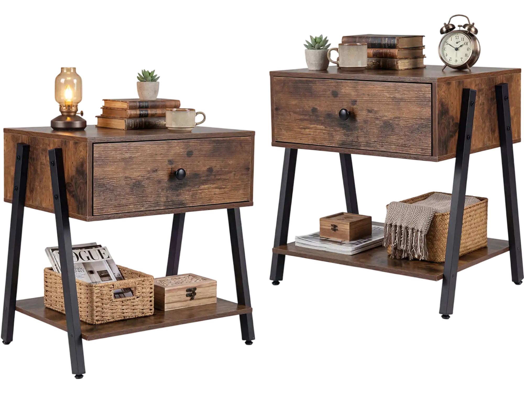 Costway Set of 2 Industrial Nightstand Bedroom Side Tables 45598359 New