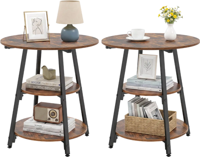 Costway Set of 2 Industrial Side Tables 3-Tier Shelves Metal Frame Small Space 92603915 New