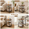 Rustic brown industrial side table with 3-tier shelves and metal frame, ideal for living room, bedroom, or study use.