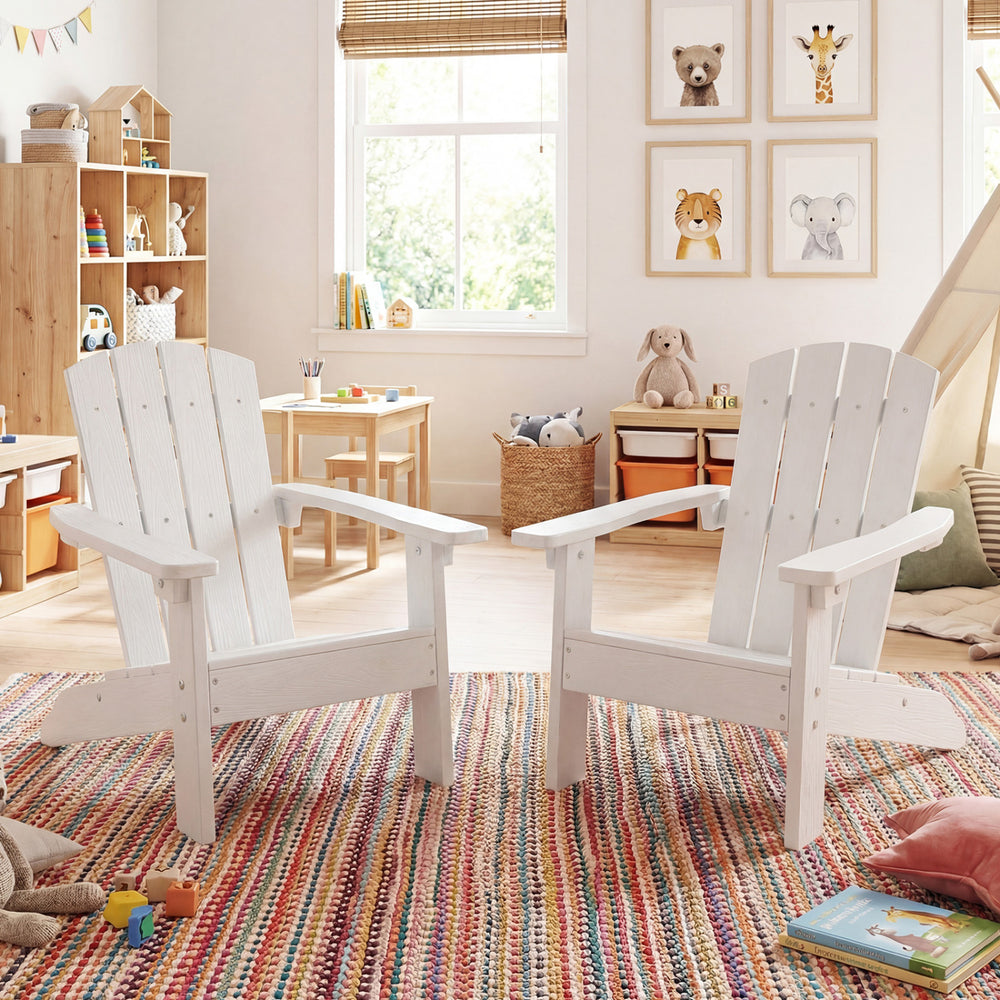 Set of 2 Kid's Adirondack Chair with with High Backrest and Armrests-White - Gallery View 1 of 9