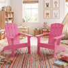 Set of 2 pink kid's Adirondack chairs with high backrest and armrests, perfect for indoor or outdoor use.