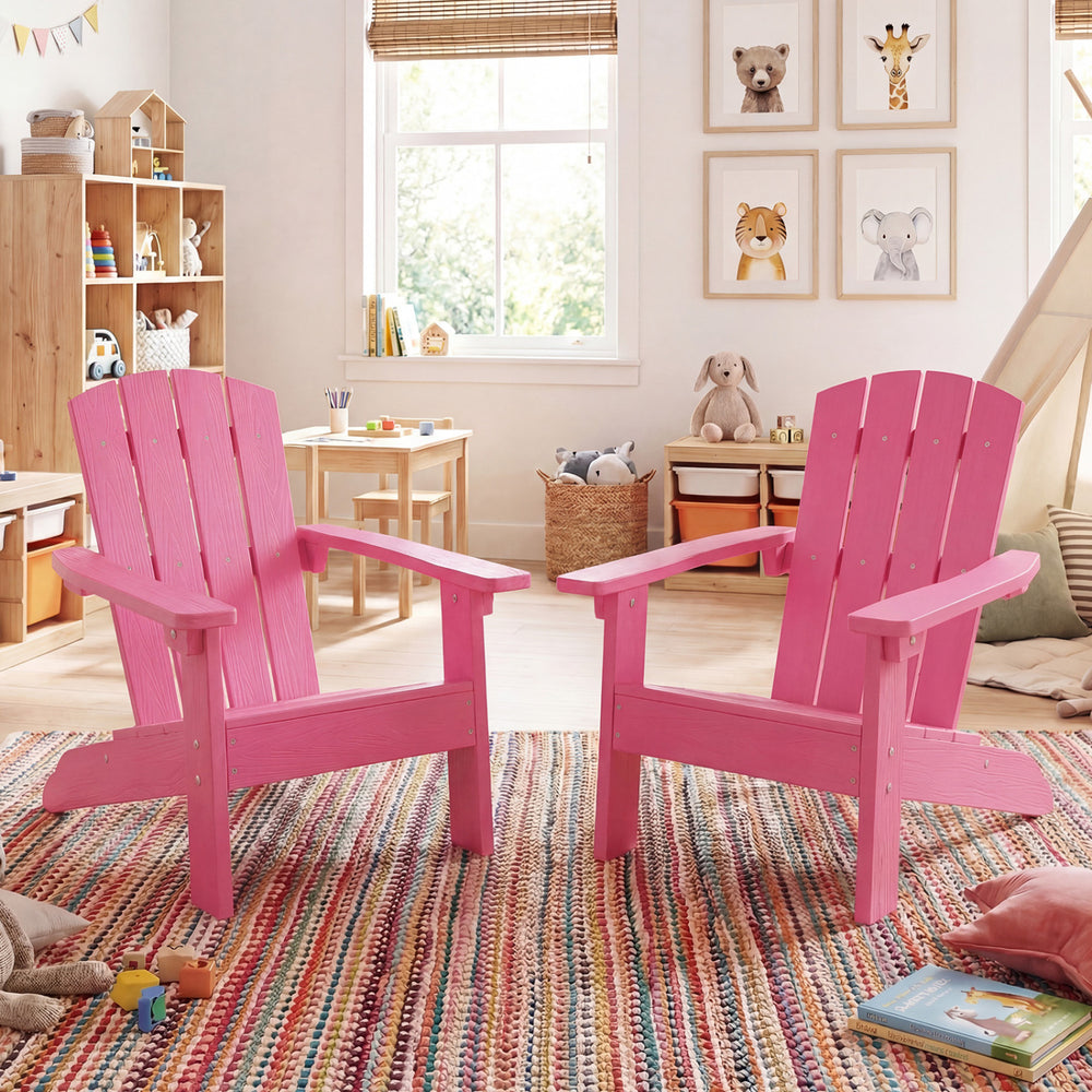 Set of 2 Kid's Adirondack Chair with with High Backrest and Armrests-Pink - Gallery View 1 of 9