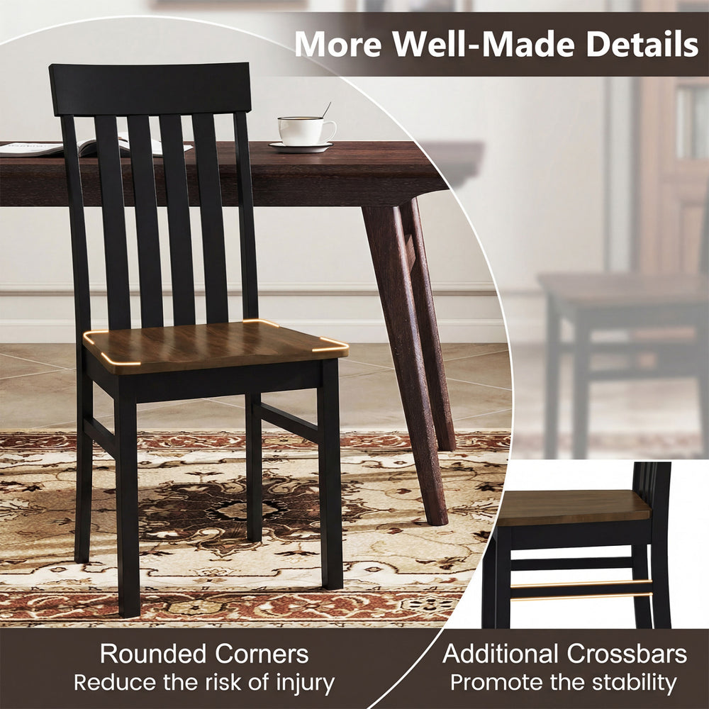 Black kitchen dining chair with slatted high backrest and rounded corners for safety, ideal for modern dining spaces.