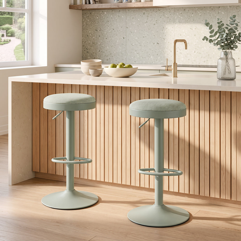 Set of 2 Kitchen Bar Stools with Height Adjustment Padded Seat and D-Shaped Footrest-Green - Gallery View 1 of 8