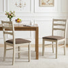Set of 2 white upholstered dining chairs with ladder back design, featuring linen-style fabric and rubber wood frames.