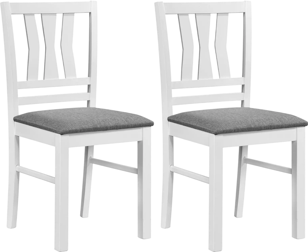 Set of 2 modern farmhouse dining chairs with solid rubber wood frames and linen-style upholstery for comfort.