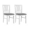 Set of 2 modern farmhouse dining chairs with solid rubber wood frames and linen-style upholstery for kitchen or dining.