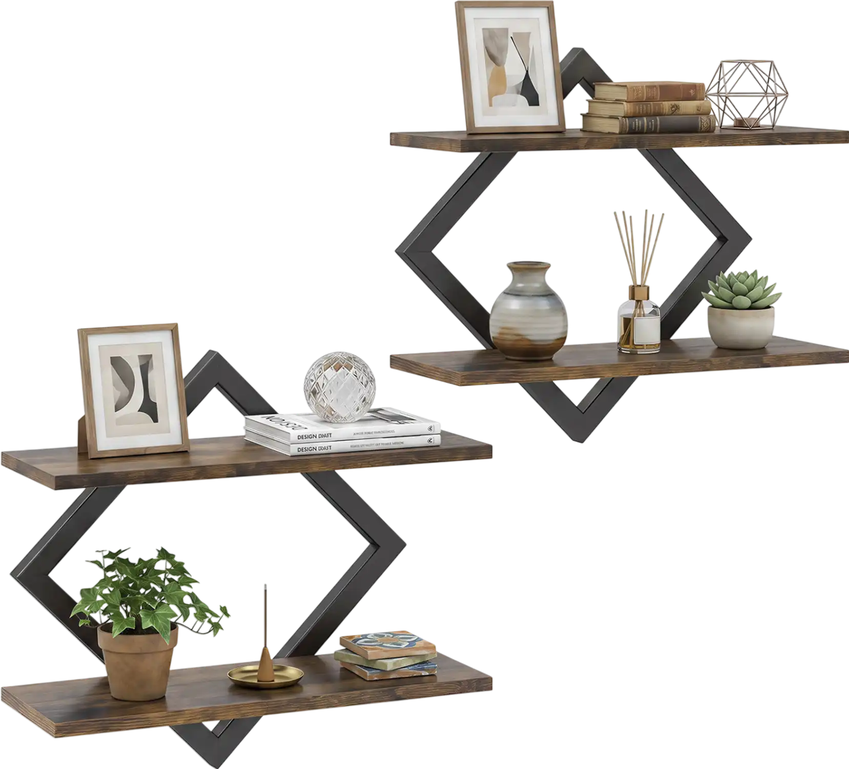 Costway Set of 2 Metal Floating Wall Shelves Geometric Frame 86135734 New