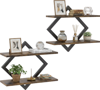 Costway Set of 2 Metal Floating Wall Shelves Geometric Frame 86135734 New