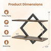 Geometric metal floating shelf set in rustic brown with two tiers for stylish wall storage and decor organization.