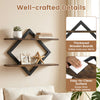 Diamond-shaped metal floating shelves in rustic brown feature thickened wooden boards for stylish and durable wall storage.