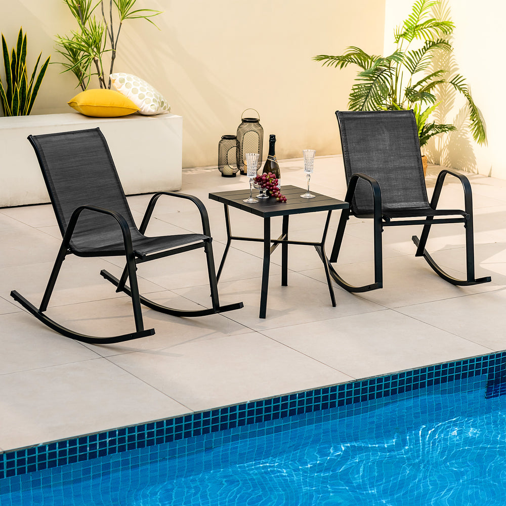 Set of 2 Metal Patio Rocking Chair with Breathable Seat Fabric-Black - Gallery View 1 of 9