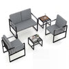 Mid Century Modern single sofa chairs with gray cushions, featuring sturdy metal frames for living rooms or workspaces.