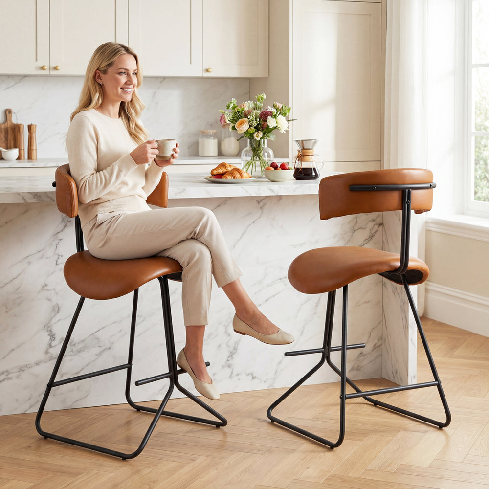 Modern counter height stool set with faux leather upholstery and metal base, perfect for 46.5"-48.5" high tables.