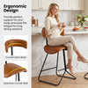 Curved open back and spacious seat of the 25-inch faux leather counter stool for comfortable dining sessions.