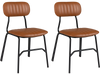 Set of 2 modern dining chairs with brown PU leather seats and metal legs, featuring ergonomic backs and rivet detailing.
