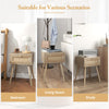 Modern rattan nightstand with drawer and solid wood legs, perfect for bedroom or living room storage and decor.