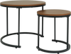 Set of 2 modern round nesting coffee tables with light brown tops and black frames, perfect for small spaces and.
