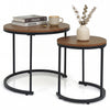 Set of 2 modern round nesting coffee tables in light brown with a vintage design, perfect for small spaces and.