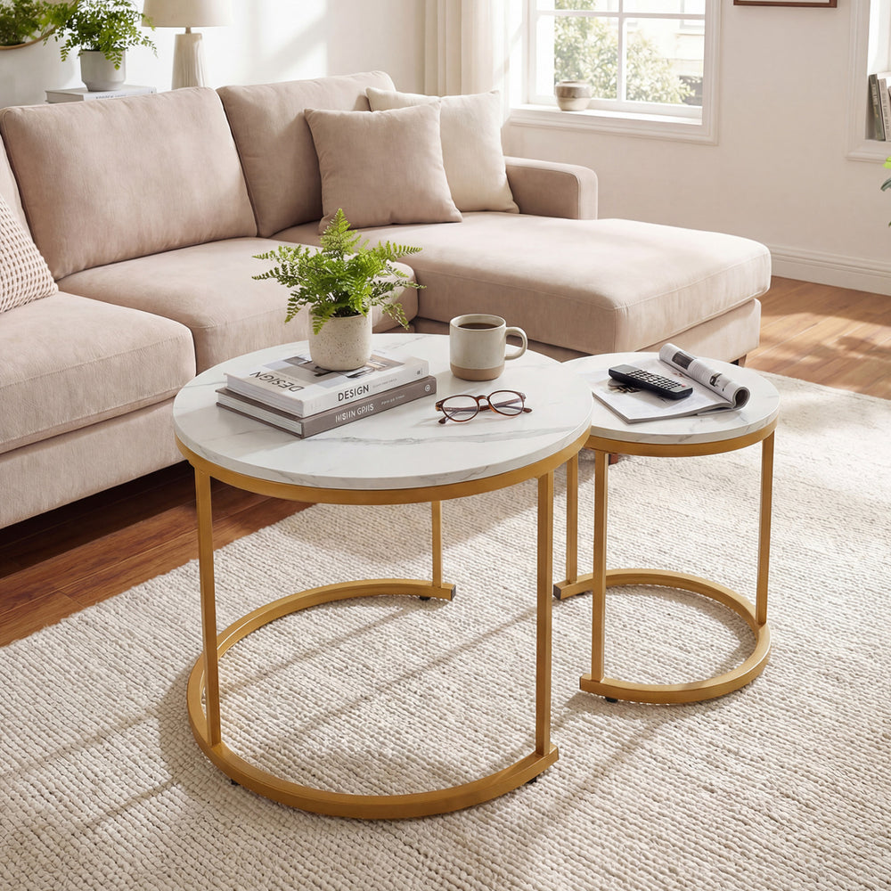 Set of 2 Modern Round Stacking Nesting Coffee Tables-Golden - Gallery View 1 of 11