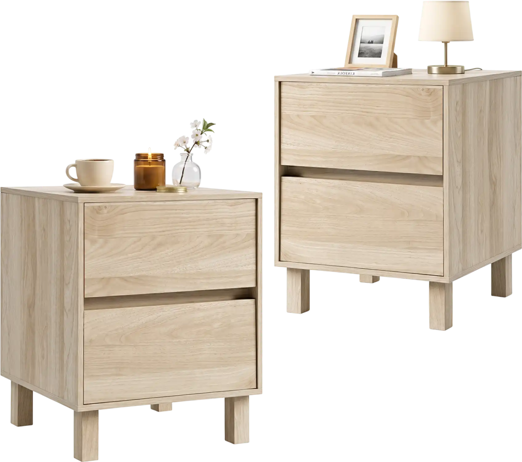 Costway Set of 2 Modern Wooden End Tables w/ 2 Storage Drawers 94271050 New