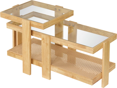 Costway Set of 2 Nesting Coffee Tables Boho Rattan Accent 94685800 New