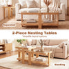 Nesting coffee tables with rattan accents and tempered glass, showcasing versatile layouts for organized living spaces.