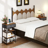Rustic brown nightstand set with fabric drawers and charging station, ideal for bedside storage and convenience.