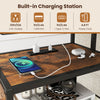 Nightstand with charging station featuring 2 AC outlets and USB ports, rustic brown finish for bedside convenience.
