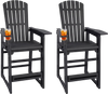 Set of 2 black outdoor bar stools with backrest and armrests, made from all-weather HDPE for garden or poolside use.