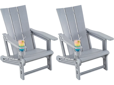 Costway Set of 2 Outdoor Adirondack Chairs with Cup Holder 98010329 New