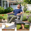 Ergonomic Adirondack chair with curved backrest and cup holder, made of all-weather HDPE plastic for outdoor comfort.