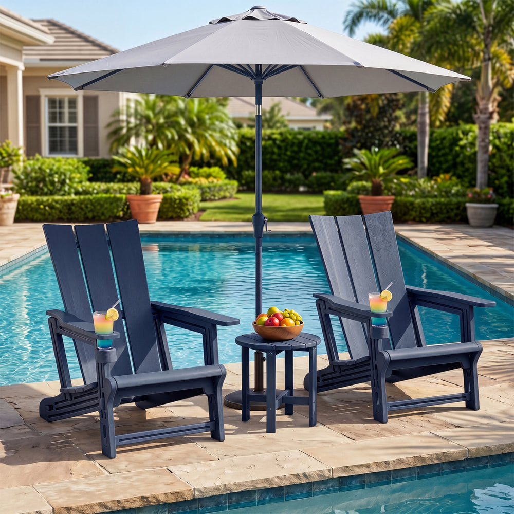 Set of 2﻿ Outdoor Adirondack Chairs with Cup Holder-Blue - Gallery View 1 of 9